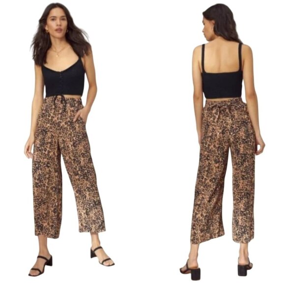 Aritzia Wilfred Faun Pant Leopard Print Wide Leg Pant Size M - Picture 1 of 12
